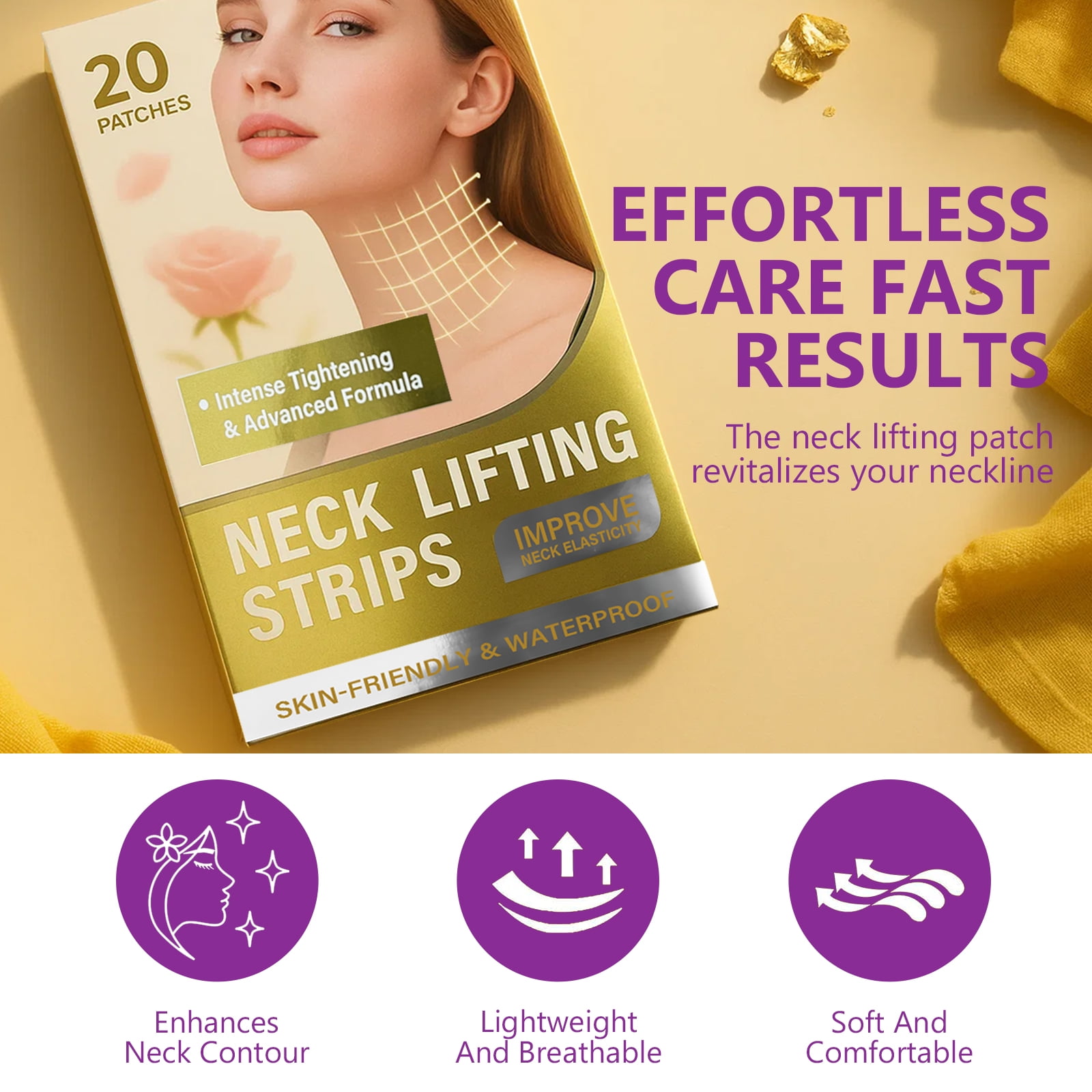 Neck Lift Tape, Neck Tape Lifting Invisible, Neck Wrinkle Patches, Face Lift Tape Invisible, Improve Neck Lines and Wrinkles, 20Pcs