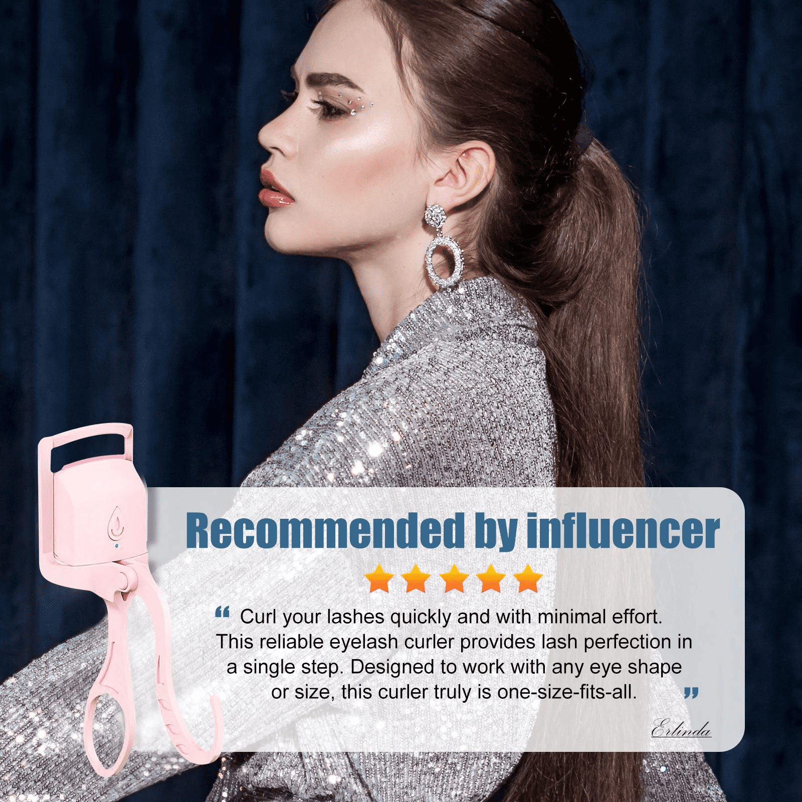 Heated Eyelash Curler for Women, USB Rechargeable Lash Curler for Various Eye Types, Long Lasting Ironing Electric Eyelash Curlers with Silcone Pad