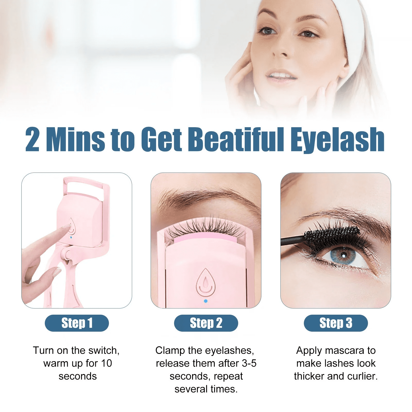 Heated Eyelash Curler for Women, USB Rechargeable Lash Curler for Various Eye Types, Long Lasting Ironing Electric Eyelash Curlers with Silcone Pad
