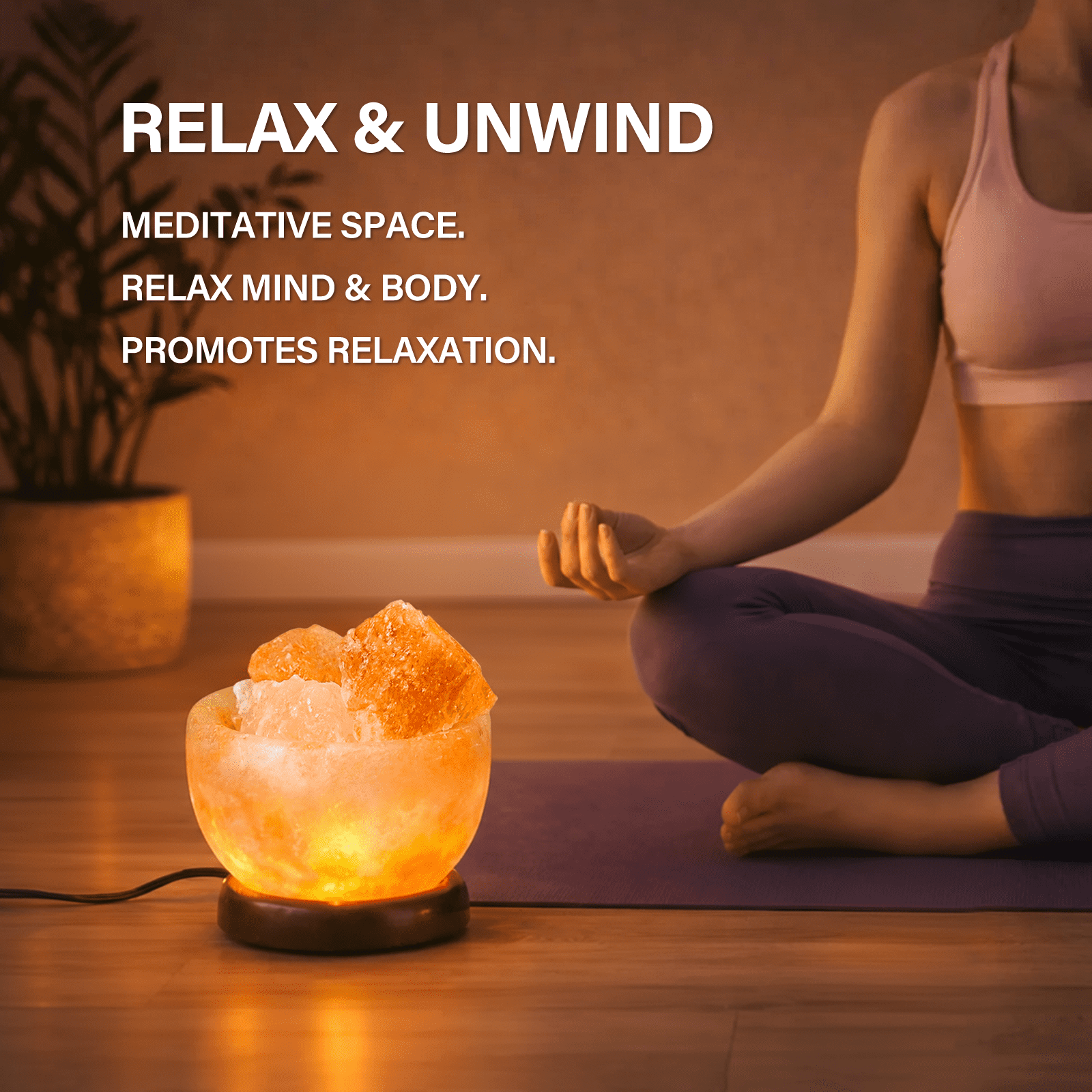 Himalayan Salt Lamp with Natural Crystal, Warm Glow Night Light Home Decor for Bedroom & Living Room, Decorative Mood Lighting