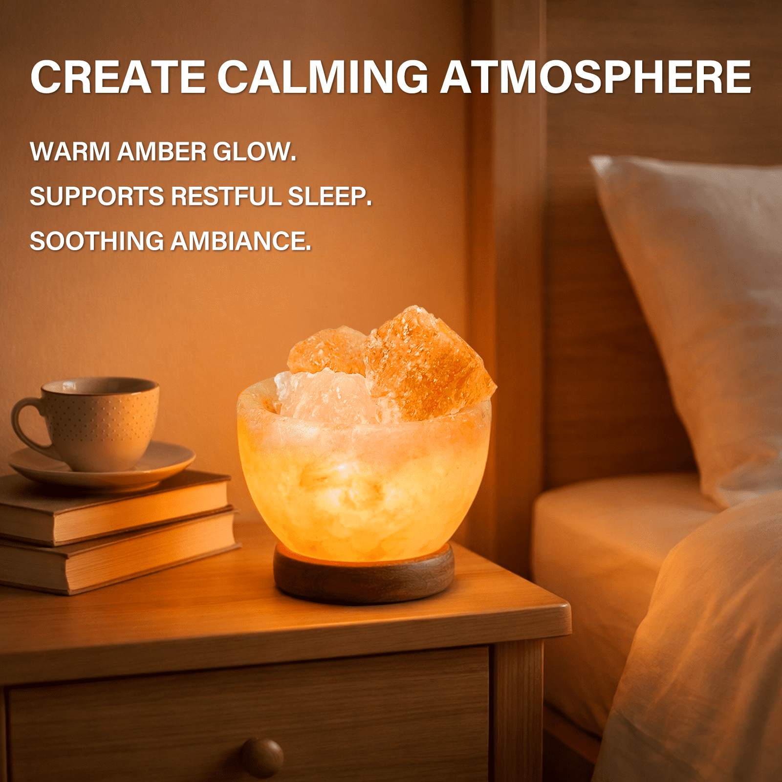 Himalayan Salt Lamp with Natural Crystal, Warm Glow Night Light Home Decor for Bedroom & Living Room, Decorative Mood Lighting
