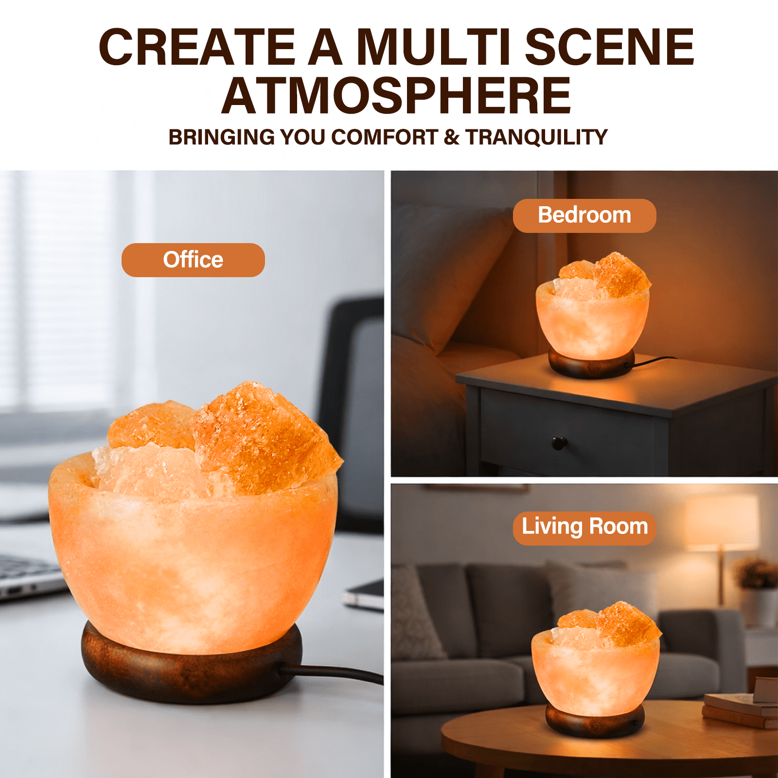 Himalayan Salt Lamp with Natural Crystal, Warm Glow Night Light Home Decor for Bedroom & Living Room, Decorative Mood Lighting