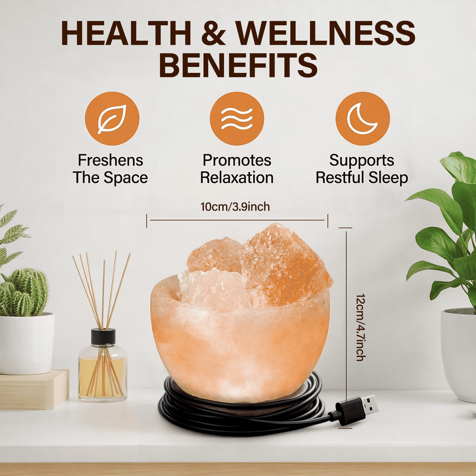 Himalayan Salt Lamp with Natural Crystal, Warm Glow Night Light Home Decor for Bedroom & Living Room, Decorative Mood Lighting