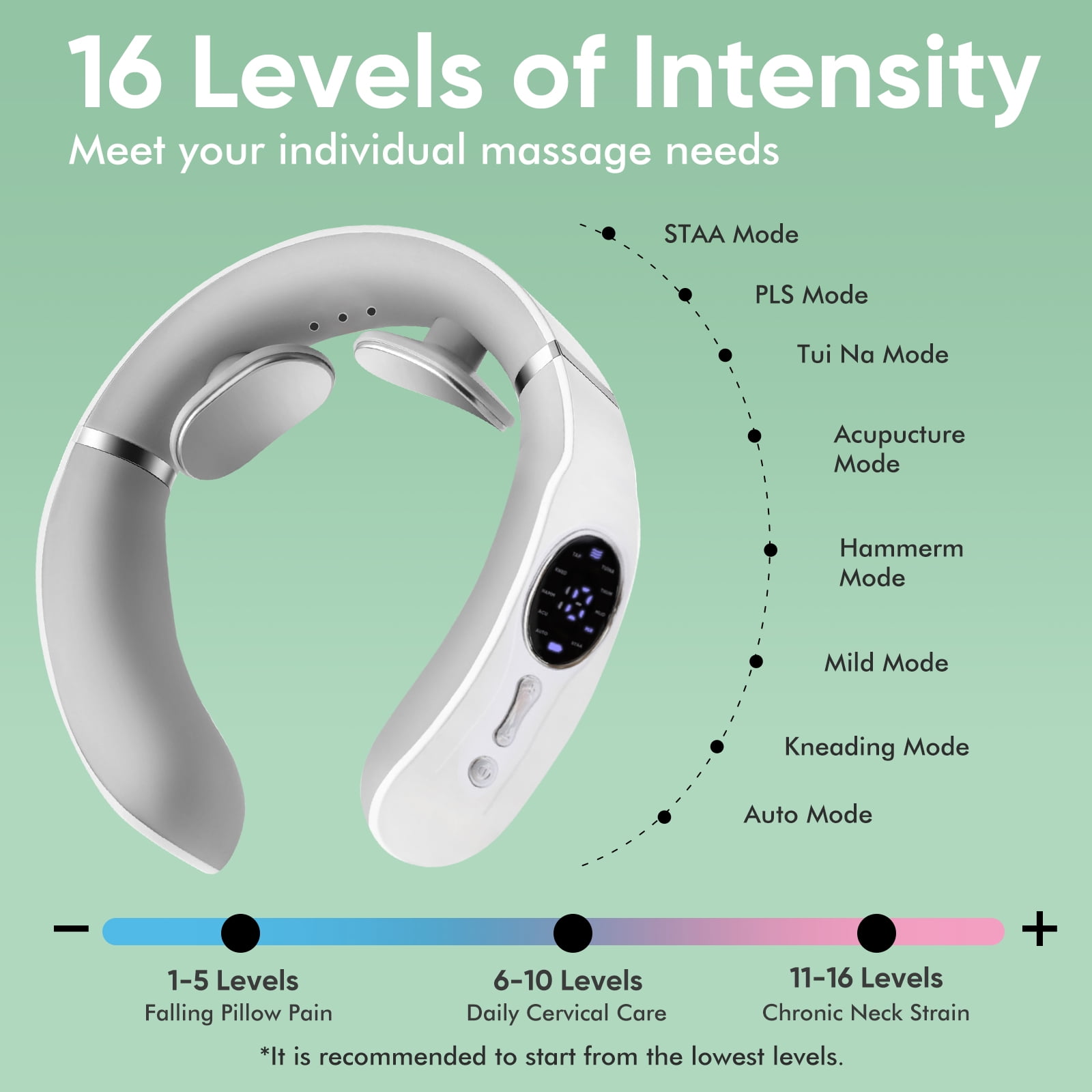 Neck Massager with Heat, Neck Massager for Pain Relief Deep Tissue, Portable Neck Massager with 10 Modes & 16 Levels, Relaxation at Home, Office, Travel