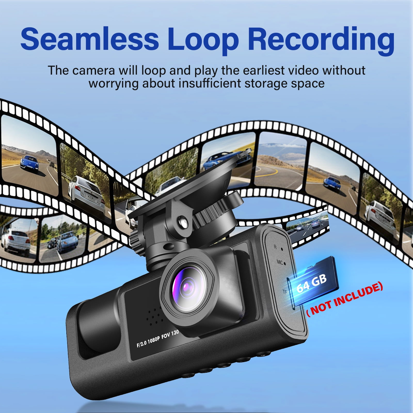 Dash Cam Front and Rear, 3 Channel Dash Cam, 1080P Dash Camera for Cars, Built-in Wi-Fi, Night Vision, WDR, Loop Recording, G-Sensor, Parking Mode