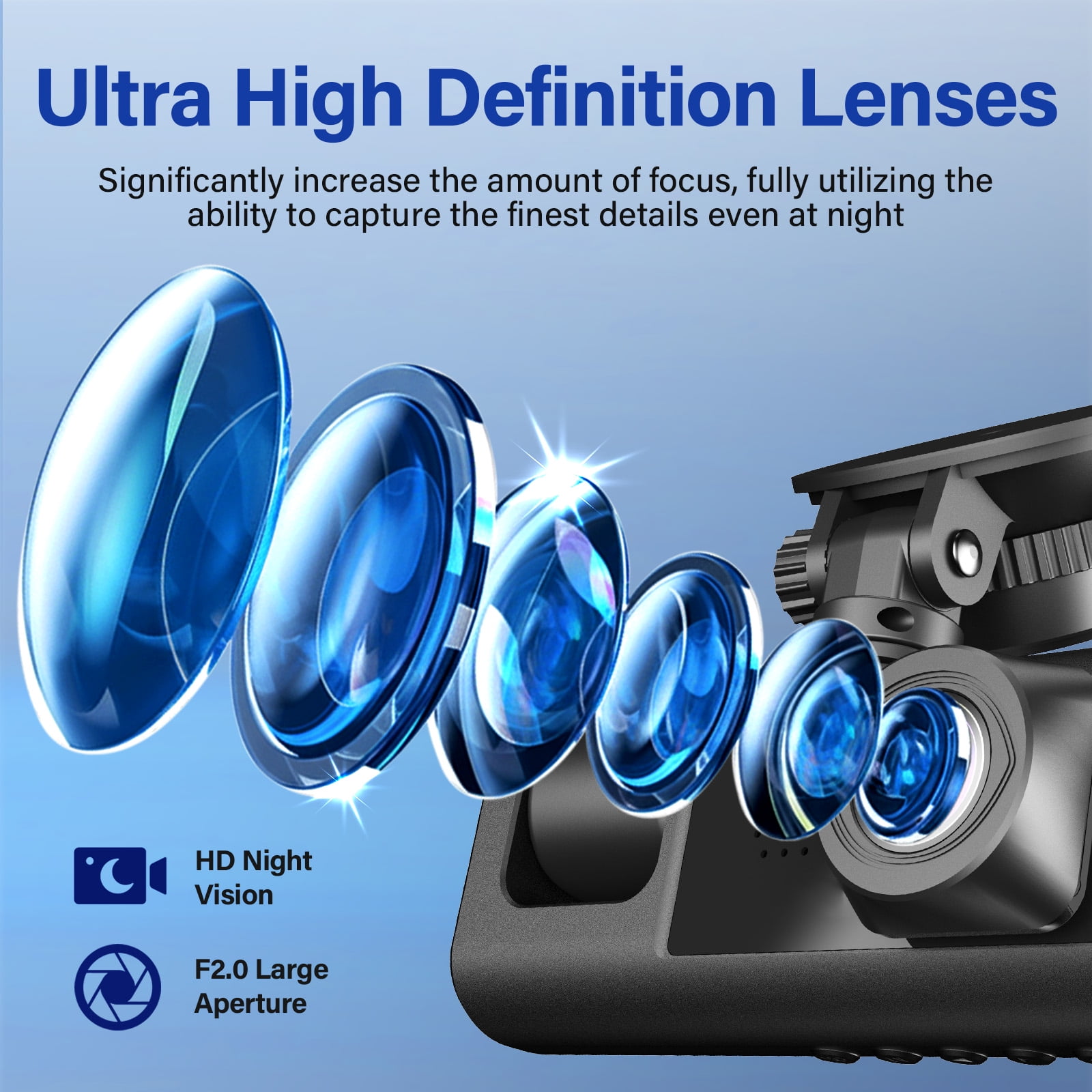 Dash Cam Front and Rear, 3 Channel Dash Cam, 1080P Dash Camera for Cars, Built-in Wi-Fi, Night Vision, WDR, Loop Recording, G-Sensor, Parking Mode