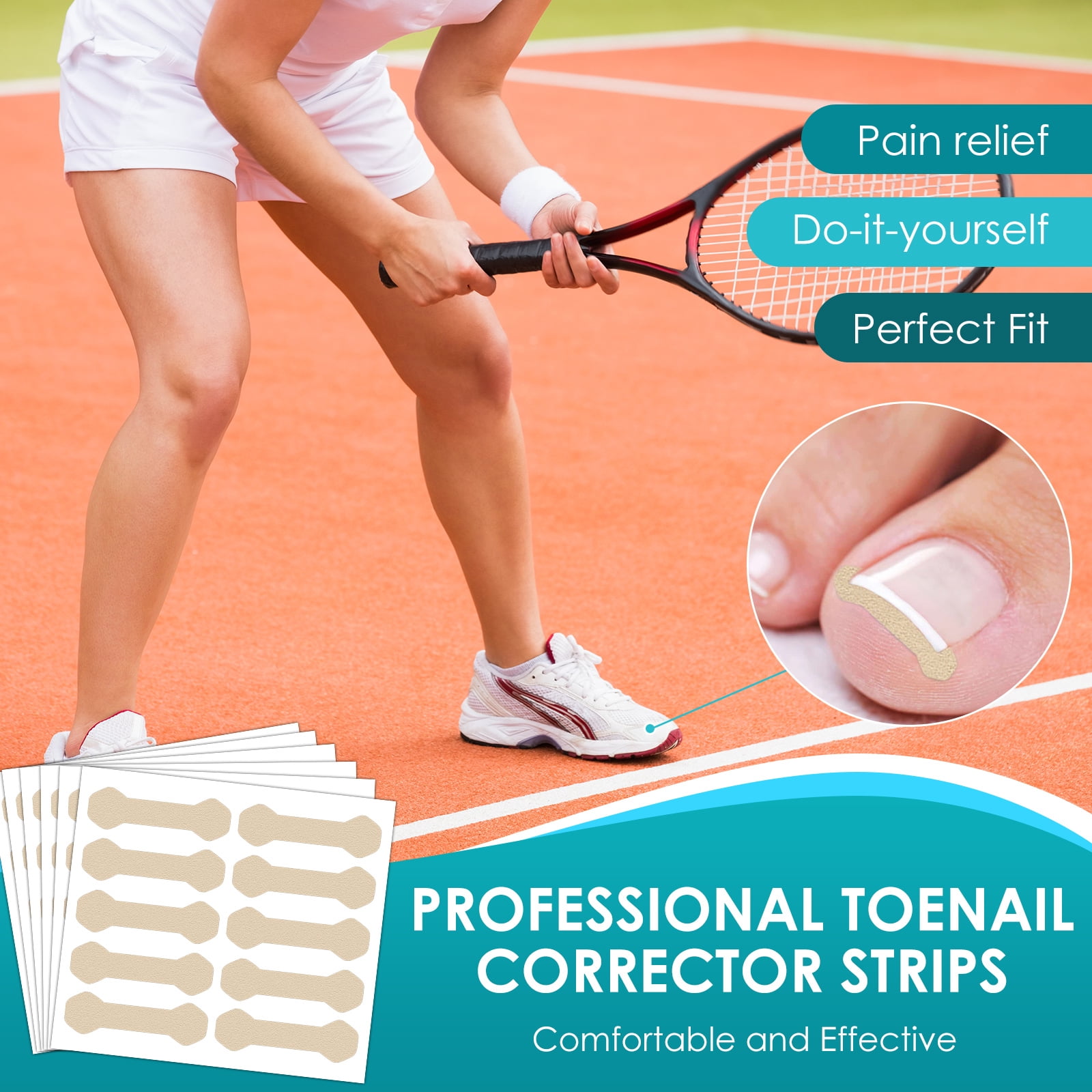 Ingrown Toenail Treatment Tool, No Glue 60Pcs Ingrown Toenail Corrector Patch, Professional Ingrown Toenail Removal Kit with 2 Pedicure Tools for Ingrown Toenail Remover